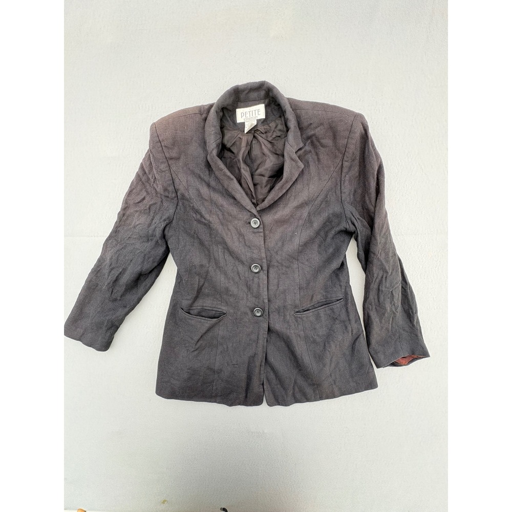 Petite Sophisticate Vintage Black Textured Blazer Jacket Size 12P Rayon Lined - Picture 4 of 13